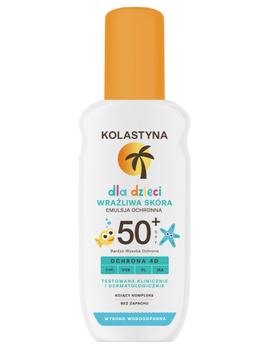 Wysoko wodoodporna emulsja do opalania w sprayu dla dzieci Kolastyna SPF 50+ 150 ml - Ochrona przeciwsłoneczna dla dzieci