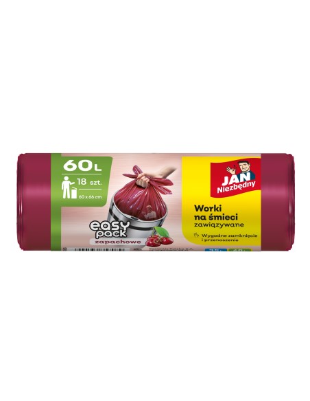 Wiśniowe worki na śmieci zapachowe Easy Pack Jan Niezbędny 60L, 18 szt. 5900536357980