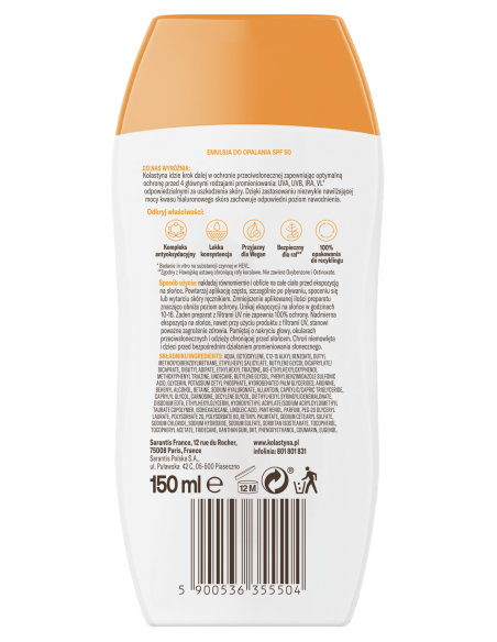 Emulsja do opalania SPF50  150ml + Krem do twarzy SPF 50 50ml Kolastyna 5900536355504 6