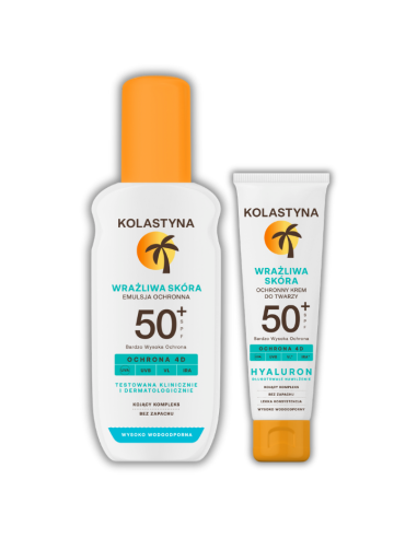 Emulsja do opalania w sprayu do skóry wrażliwej  SPF50  150ml + Krem do twarzy SPF 50 50ml Kolastyna 5900536355351