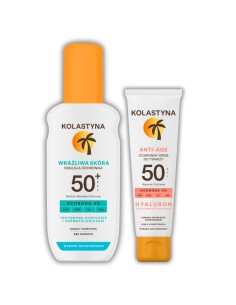 Emulsja do opalania w sprayu do skóry wrażliwej  SPF50  150ml + Krem do twarzy AntiAge SPF 50 50ml Kolastyna 5900536355351