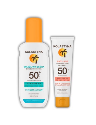 Emulsja do opalania w sprayu do skóry wrażliwej  SPF50  150ml + Krem do twarzy AntiAge SPF 50 50ml Kolastyna 5900536355351