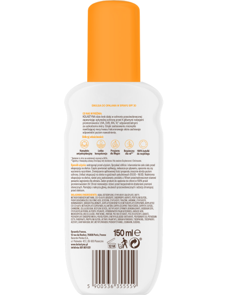 Emulsja do opalania w sprayu SPF30 150 ml + Matujący krem do twarzy SPF30 50 ml Kolastyna 5900536355559 6