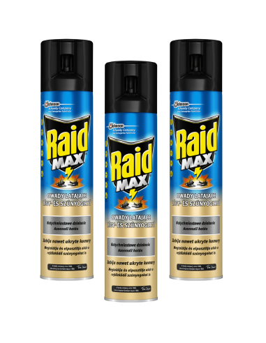 Skuteczny spray przeciw owadom latającym w aerozolu Raid Max 3x300ml - Środki na komary i kleszcze