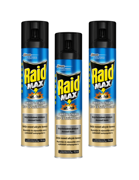 Skuteczny spray przeciw owadom latającym w aerozolu Raid Max 3x300ml 5000204581126