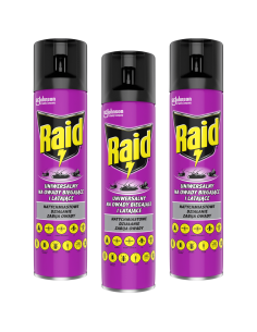 Uniwersalny spray na owady biegające i latające w aerozolu Raid 3x400 ml 5000204203035