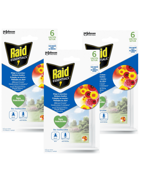 Mocna pułapka na muchy, naklejka na okno w kształcie bukietu kwiatów Raid Essentials 3x6 szt. 5000204305234
