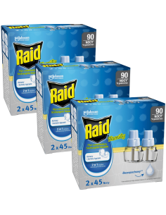 Bezzapachowy płyn owadobójczy przeciw komarom Raid Family, 3x zapas podwójny 5905718981212
