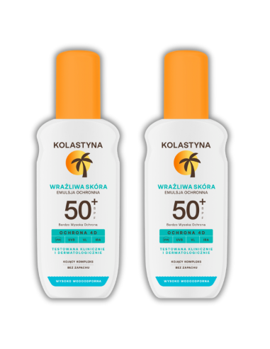 Ultranawilżająca emulsja do opalania w sprayu dla skóry wrażliwej SPF50+ Kolastyna 2x 150 ml 5900536355351