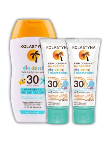 Emulsja do opalania dla dzieci i niemowląt SPF30 125 ml + 2x Krem  dla dzieci SPF30 75 ml Kolastyna 5900536357201