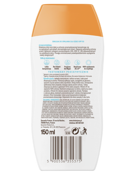 Ochronna emulsja na słońce dla dzieci SPF50 Kolastyna 2x150 ml 5900536355375 3