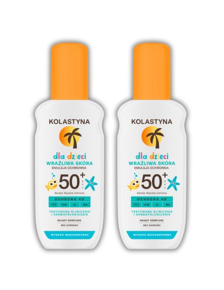 Ochronny spray na słońce dla dzieci dla skóry wrażliwej SPF50+ Kolastyna 2x150 ml - Ochrona przeciwsłoneczna dla dzieci Ochronny spray na słońce dla dzieci dla skóry wrażliwej SPF50+ Kolastyna 2x150 ml 5900536355368