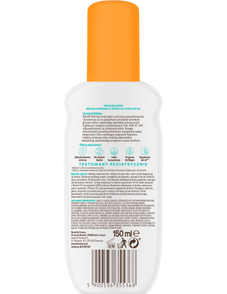 Ochronny spray na słońce dla dzieci dla skóry wrażliwej SPF50+ Kolastyna 2x150 ml - Ochrona przeciwsłoneczna dla dzieci Ochronny spray na słońce dla dzieci dla skóry wrażliwej SPF50+ Kolastyna 2x150 ml 5900536355368 3