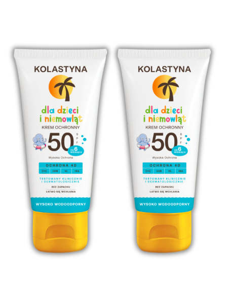 Ochronny krem na do opalania dla dzieci SPF50 Kolastyna 2x 75ml - Ochrona przeciwsłoneczna dla dzieci Ochronny krem na do opalania dla dzieci SPF50 Kolastyna 2x 75ml 5900536355412