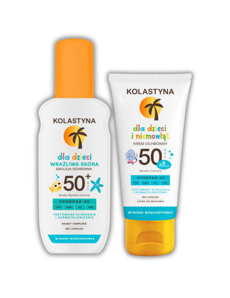 Emulsja do opalania dla dzieci i niemowląt w sprayu SPF50 150 ml + Krem dla dzieci SPF50 Kolastyna 2x75 ml 5900536355368