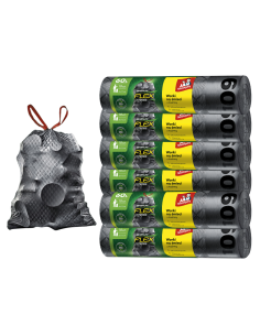 Mocne worki na śmieci 60L Magnum Flex & Strong Jan Niezbędny z taśmą 6x10 szt. 5900536104331