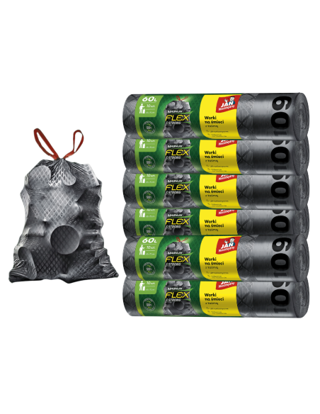 Mocne worki na śmieci 60L Magnum Flex & Strong Jan Niezbędny z taśmą 6x10 szt. - Worki na śmieci Mocne worki na śmieci 60L Magnum Flex & Strong Jan Niezbędny z taśmą 6x10 szt. 5900536104331