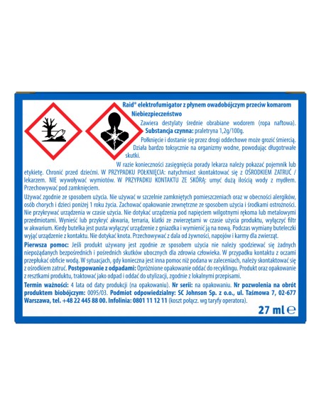 Skuteczny elektrofumigator z płynem owadobójczym przeciw komarom, wtyczka + wkład Raid 5000204161847 8
