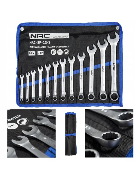 Praktyczny zestaw 12 kluczy płasko-oczkowych NAC SP-12-S rozmiary 6-22 mm 5902490787667 9
