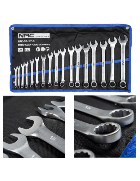 Duży zestaw kluczy płasko-oczkowych NAC 17 szt. 6-22 mm 5902490787605