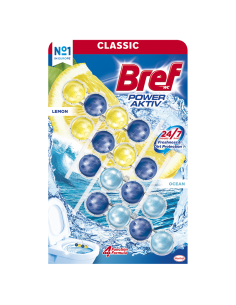 Skuteczne kostki toaletowe Bref Power Aktiv Soczysta Cytryna + Morska Bryza 2x2x50g 9000101309485
