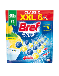 Zapachowe zawieszki do WC z efektem odświeżacza powietrza Bref Power Aktiv Lemon,  6x50g 9000101591965