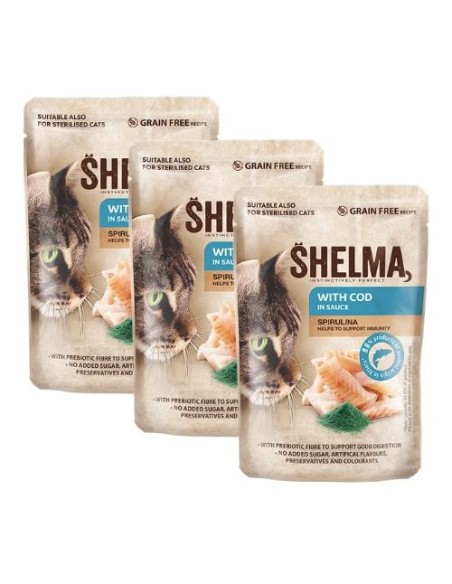 Bezzbożowe fileciki dla kota mix smaków Shelma, 12x85g - Mokra karma dla kota Bezzbożowe fileciki dla kota mix smaków Shelma, 12x85g 8595606406759 12