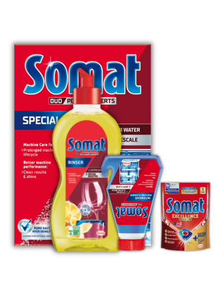 Duży zestaw Somat: sól do zmywarki 1,5 kg + nabłyszczacz 500 ml + środek czyszczący 250 ml + GRATIS - Środki do zmywania Duży zestaw Somat: sól do zmywarki 1,5 kg + nabłyszczacz 500 ml + środek czyszczący 250 ml + GRATIS 9000101369236