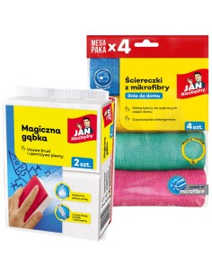 Zestaw kolorowe ściereczki z mikrofibry (4 szt.) + Magiczna gąbka (2 szt.) Jan Niezbędny 5905718981502