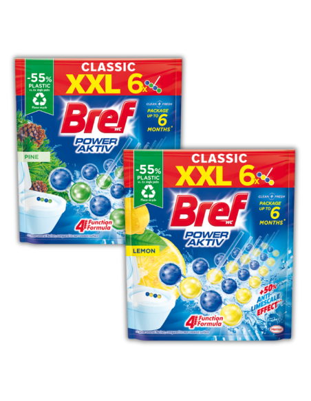 Duży zestaw zawieszek do WC Bref Power Aktiv Lemon 6x50g + Bref Power Aktiv Pine 6x50g - Zawieszki i krążki do WC Duży zestaw zawieszek do WC Bref Power Aktiv Lemon 6x50g + Bref Power Aktiv Pine 6x50g 9000101591965