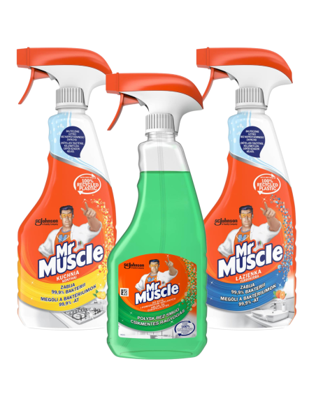 Zestaw płynów do czyszczenia i dezynfekcji Mr Muscle kuchnia + łazienka + szyby 5000204183108
