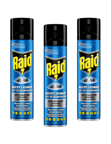 Owadobójczy spray  przeciw muchom, komarom, osom i innym owadom latającym Raid 3x 400 ml 8711800137873