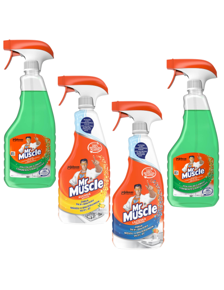 Zestaw płynów do czyszczenia i dezynfekcji Mr Muscle kuchnia + łazienka + 2x szyby 5000204183108
