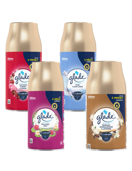 Zestaw zapasowych wkładów do automatycznego odświeżacza powietrza Glade automatic spray, mix 4 zapachów 5000204731996