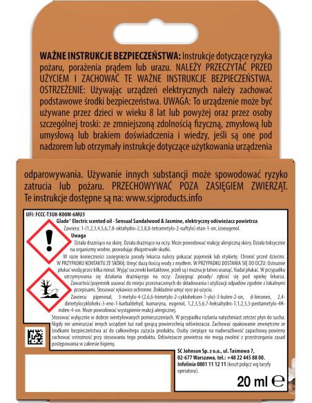 Elektryczny odświeżacz powietrza Glade® Electric scented oil - Sensual Sandalwood & Jasmine + zapas 5000204117493 3