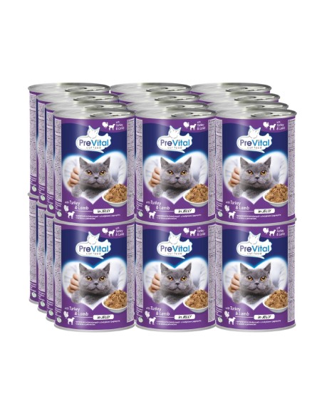Pełnoporcjowa karma dla dorosłych kotów z jagnięciną i indykiem PreVital - 24x puszka 415 g 5999566111808