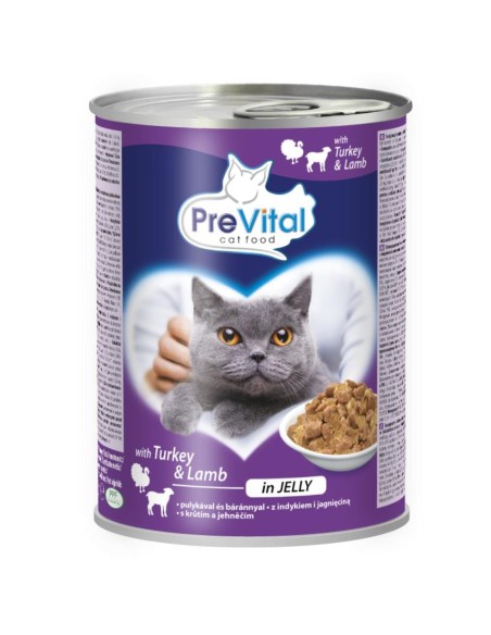 Pełnoporcjowa karma dla dorosłych kotów z jagnięciną i indykiem PreVital - 24x puszka 415 g 5999566111808 2