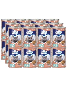 Pełnoporcjowa karma dla dorosłych kotów z łososiem w galaretce puszka PreVital 24x 415 g 5999566111785