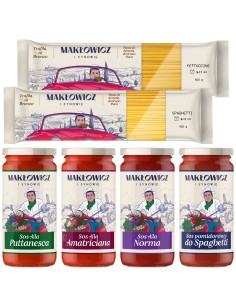 Zestaw na włoski obiad Makłowicz i Synowie: sosy 4x 400 g z + 2x 400 g makaron spaghetti i fettuccine 5905644030527