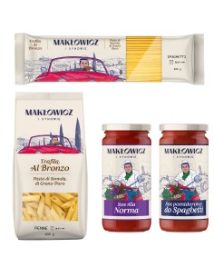Zestaw na włoski obiad Makłowicz i Synowie: 2x 400 g sos włoski + 2x400 g makaron spaghetti i penne 5905644030510