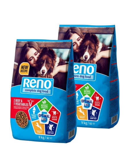 Pełnoporcjowa karma sucha dla dorosłego psa z wołowiną i warzywami Reno Dry OPTIMAL LIFE 5, 2x8 kg 5999566111594
