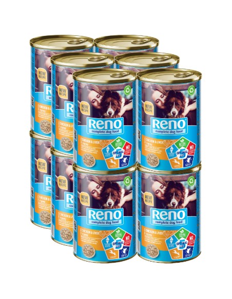 Aromatyczna mokra karma dla psa z kurczakiem i wątróbką w sosie Reno Dog Can Optimal Life 5, 12x415 g 5999566111877