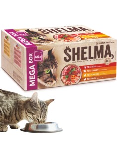 Bezzbożowa mokra karma dla kota Mega Box Shelma 40 x 85g, mix smaków 8595606409262