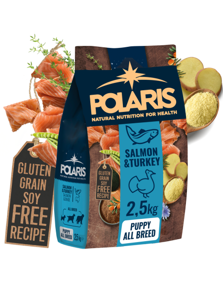 Odżywcza karma sucha z łososiem i indykiem dla szczeniąt wszystkich ras Polaris 2,5 kg - Sucha karma dla psa Odżywcza karma sucha z łososiem i indykiem dla szczeniąt wszystkich ras Polaris 2,5 kg 5999566110566