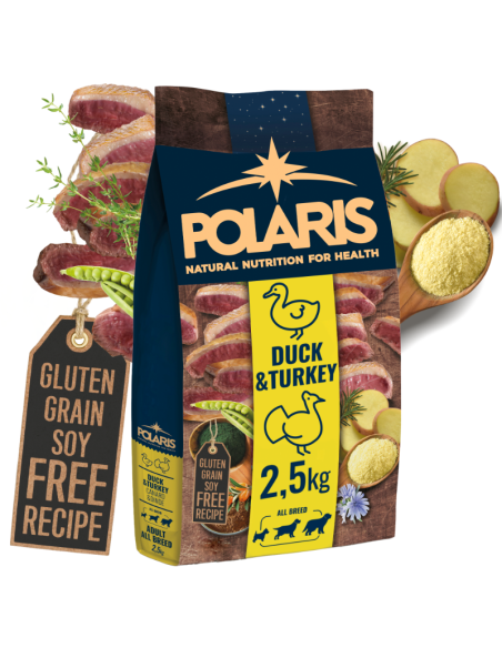Pełnowartościowa karma sucha z kaczką i indykiem dla dorosłych psów wszystkich ras Polaris 2,5 kg - Sucha karma dla psa Pełnowartościowa karma sucha z kaczką i indykiem dla dorosłych psów wszystkich ras Polaris 2,5 kg 5999566110535