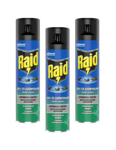 3X Eukaliptusowy spray przeciw owadom latającym, muchom, komarom, osom Raid 400 ml 5000204876192