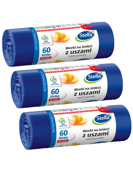 3x Szczelne worki na śmieci 60 l z uszami Stella 20 szt. 5903936009725