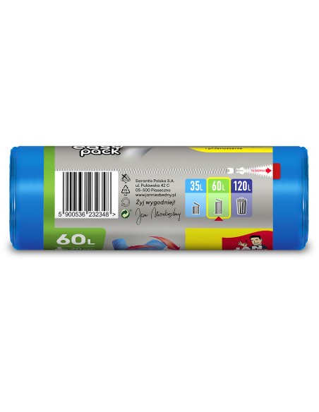 Worki na śmieci 20 sztuk zawiązywane 60l Jan Niezbędny Easy-Pack 5900536232348