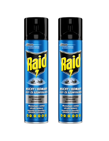 2X Owadobójczy spray przeciw muchom, komarom, osom i innym owadom latającym Raid 400 ml 8711800137873