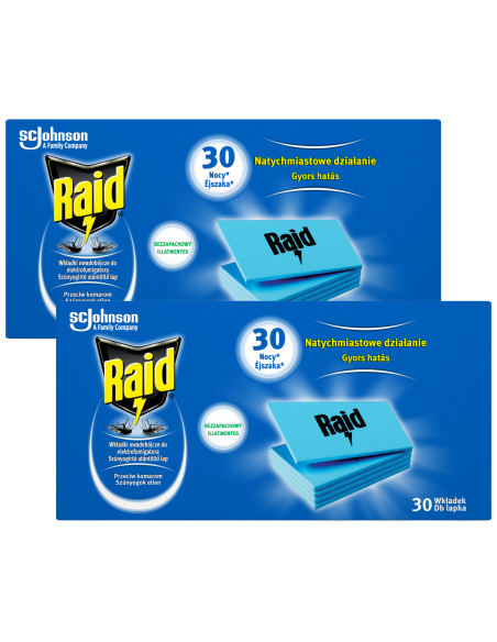 2X Bezzapachowe wkładki owadobójcze do elektrofumigatora Raid 30 szt. 5000204289237